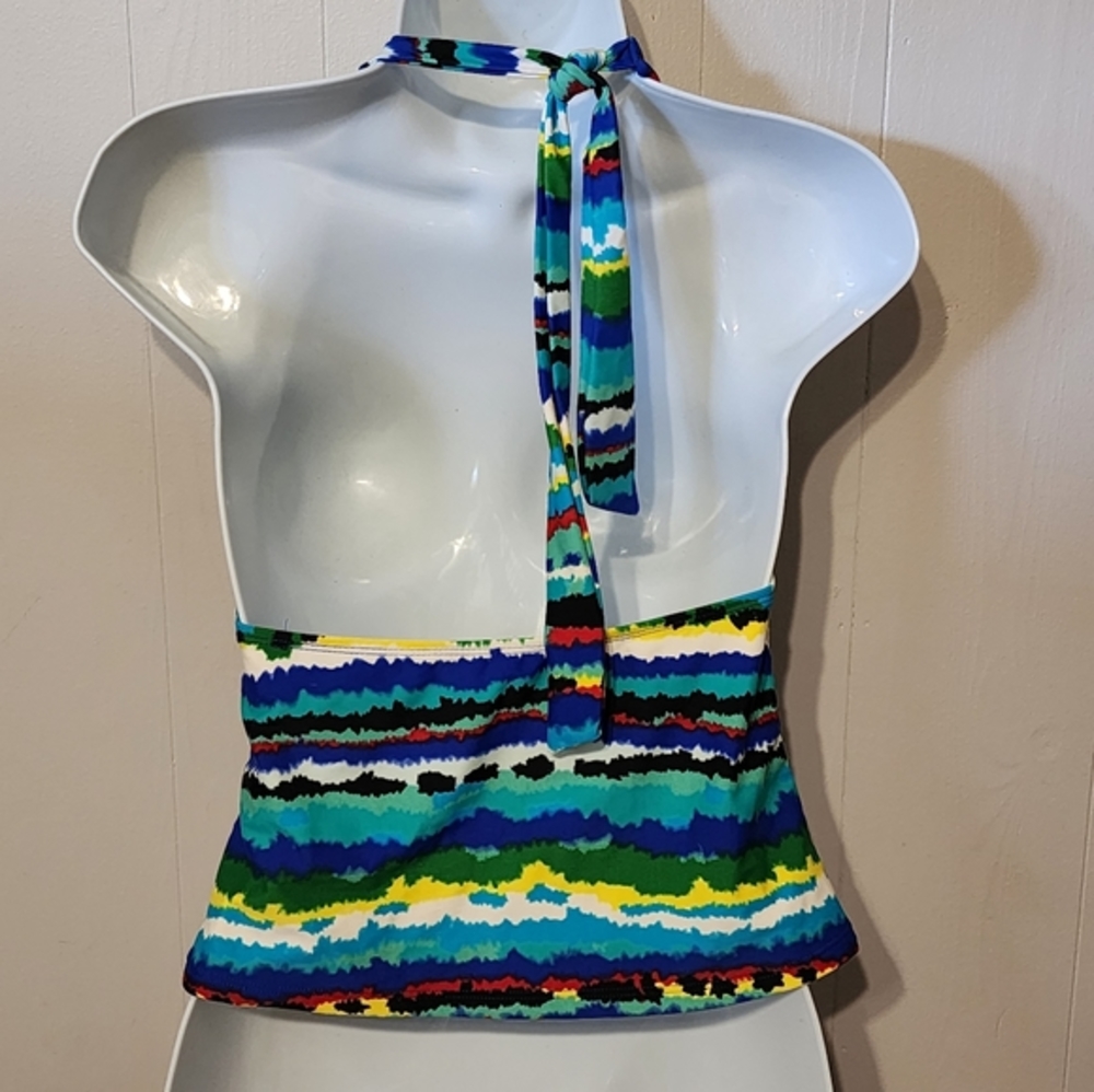 Multicolor Halter Tankini VNeck Striped‎ Beach Swim Small Faded Glory A161 - Picture 2 of 3